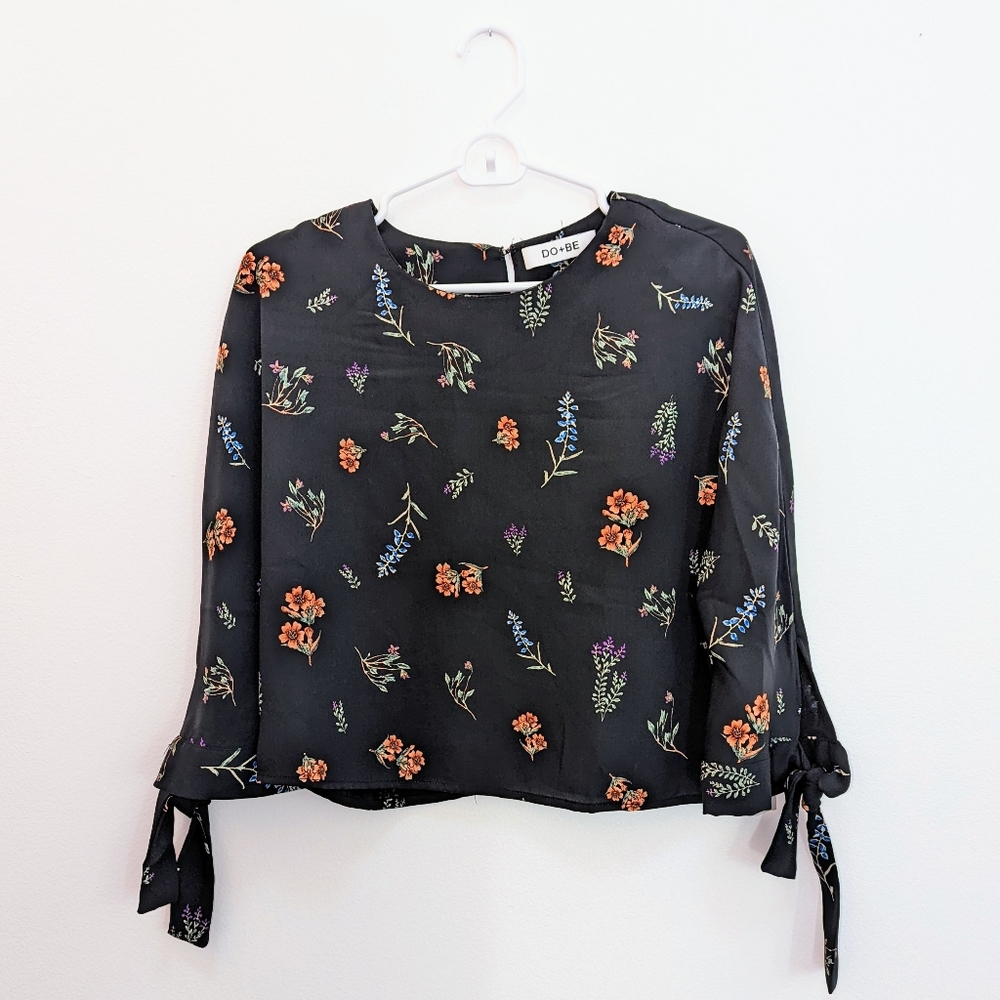 Navy Floral Tie-Sleeve Top